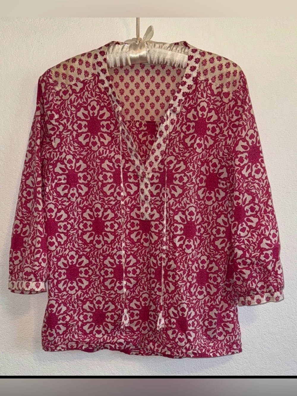 VINEYARD VINES WOMENS TUNIC PINK WHITE V NECK FLORAL GEOMETRIC PRINT